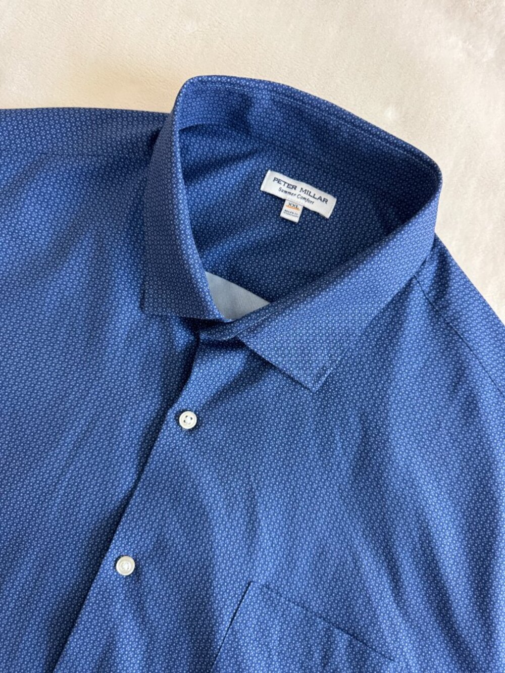 Peter Millar Summer Comfort Shirt Mens XXL Blue Geometric Golf Performance